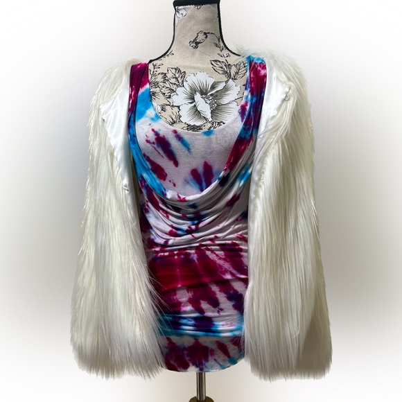 Tie dye white cowl neck mini dress size: small - Picture 6 of 6